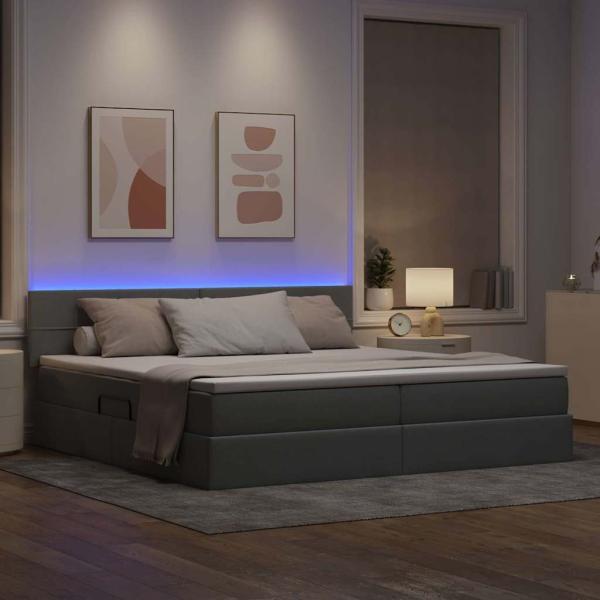 LED-Speicherbett mit Matratze Hellgrau 200 x 200 cm Stoff