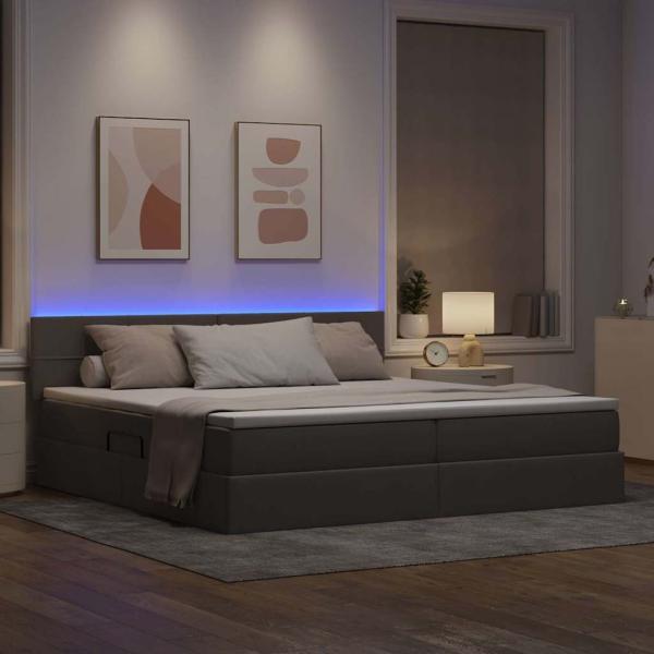 Bett mit LED-Lichtleisten mit Kopfteil Taupe 200 x 200 cm Stoff