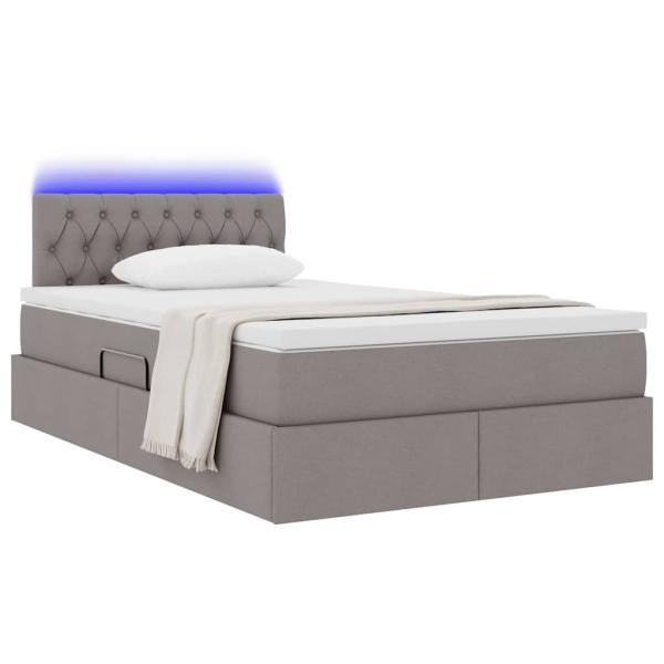 Bett mit LED-Lichtleisten mit Kopfteil Taupe 120 x 200 cm Stoff