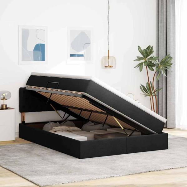 Bett mit LED-Lichtleisten Schwarz 140 x 190 cm Stoff