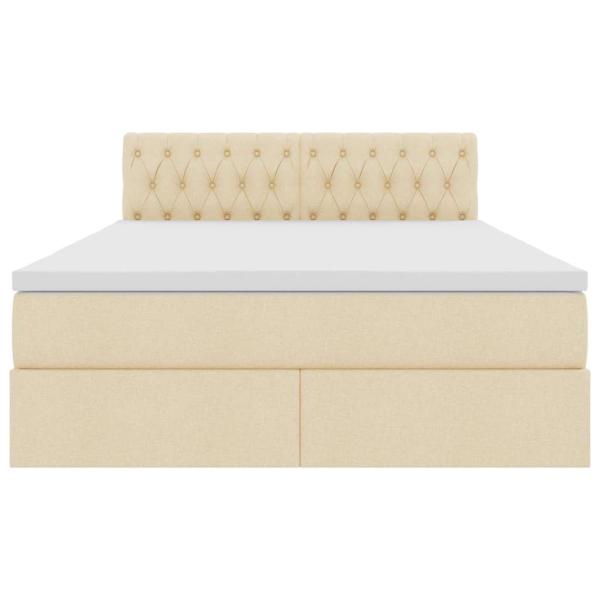 Bett mit LED-Lichtleisten mit Kopfteil Creme 140 x 200 cm Stoff