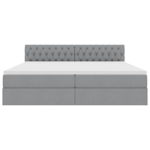 Bett mit LED-Lichtleisten Hellgrau 200 x 200 cm Stoff