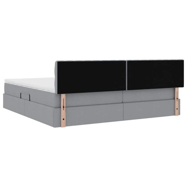 Bett mit LED-Lichtleisten Hellgrau 200 x 200 cm Stoff