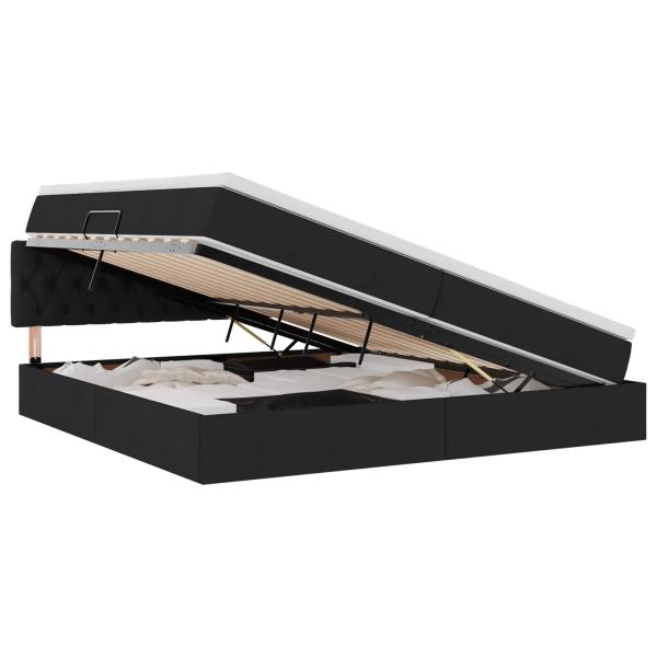 Bett mit LED-Lichtleisten Schwarz 200 x 200 cm Stoff