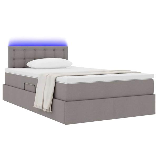 Bett mit LED-Lichtleisten mit Kopfteil Taupe 120 x 200 cm Stoff