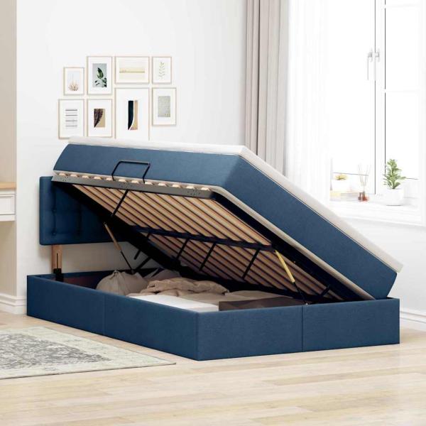 LED-Speicherbett mit Matratze Blau 120 x 200 cm Stoff