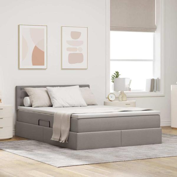 ARDEBO.de - LED-Speicherbett mit Matratze Taupe 140 x 200 cm Stoff