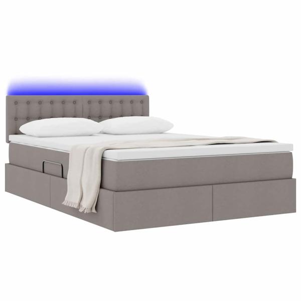 LED-Speicherbett mit Matratze Taupe 140 x 200 cm Stoff