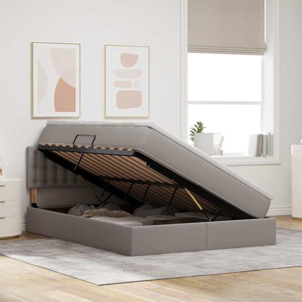 LED-Speicherbett mit Matratze Taupe 140 x 200 cm Stoff