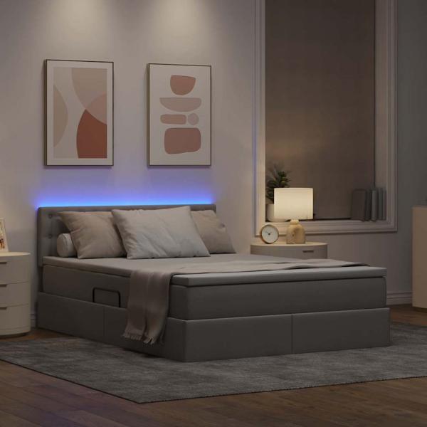 LED-Speicherbett mit Matratze Taupe 140 x 200 cm Stoff