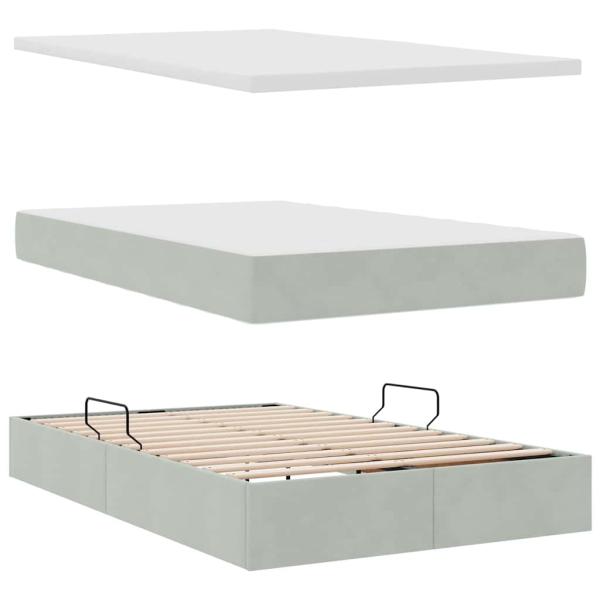 Bett mit LED-Lichtleisten Hellgrau 120 x 200 cm Samt