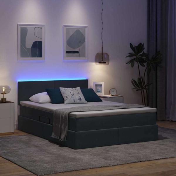 Bett mit LED-Lichtleisten Dunkelgrau 140 x 190 cm Samt
