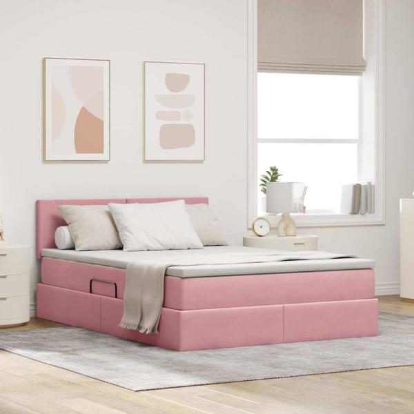 ARDEBO.de - Bett mit LED-Lichtleisten mit Kopfteil Rosa 140 x 190 cm Samt