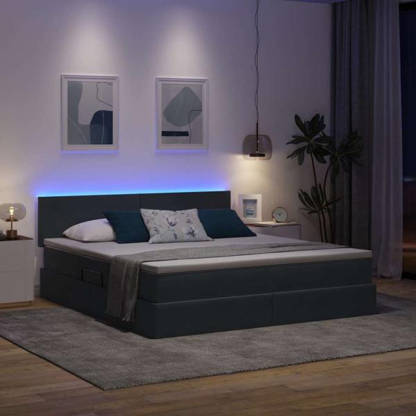 Bett mit LED-Lichtleisten Dunkelgrau 180 x 200 cm Samt