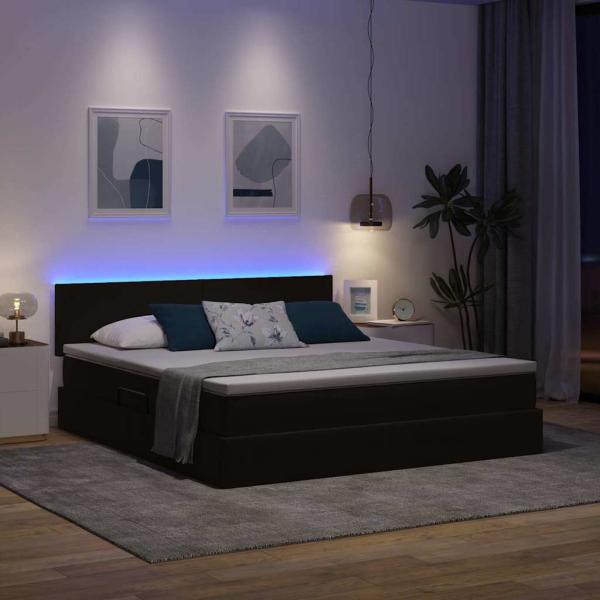 Bett mit LED-Lichtleisten Schwarz 180 x 200 cm Samt