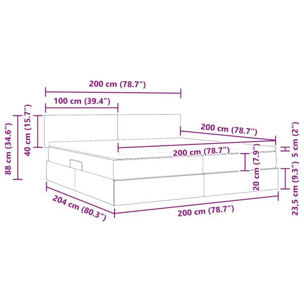 Bett mit LED-Lichtleisten Dunkelgrau 200 x 200 cm Samt