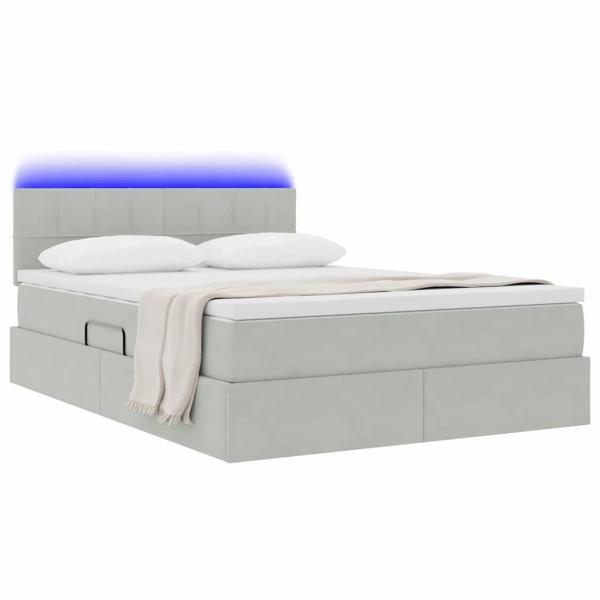 Bett mit LED-Lichtleisten Hellgrau 140 x 190 cm Samt