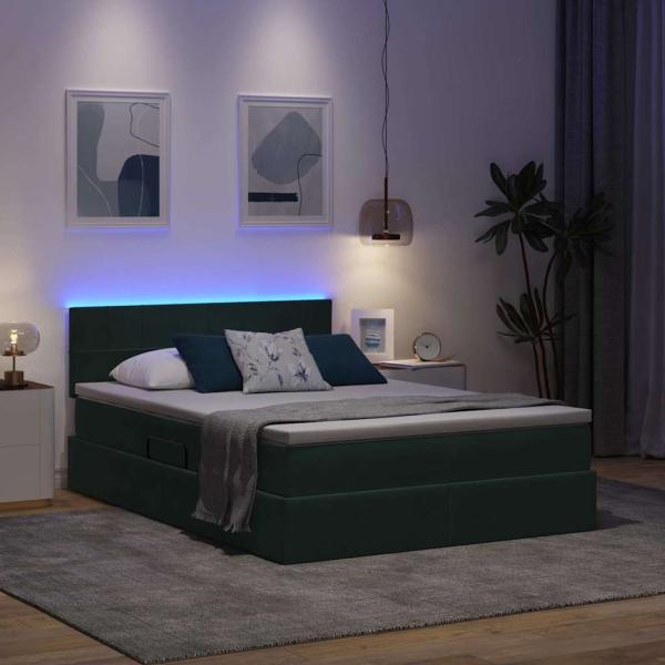 Bett mit LED-Lichtleisten Dunkelgrün 140 x 200 cm Samt