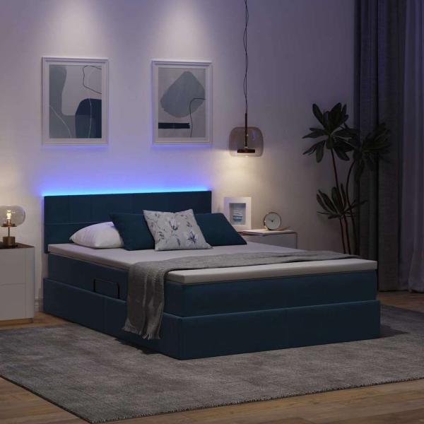 Bett mit LED-Lichtleisten Dunkelblau 140 x 200 cm Samt