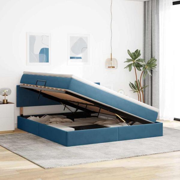 LED-Speicherbett mit Matratze Dunkelblau 180 x 200 cm Samt