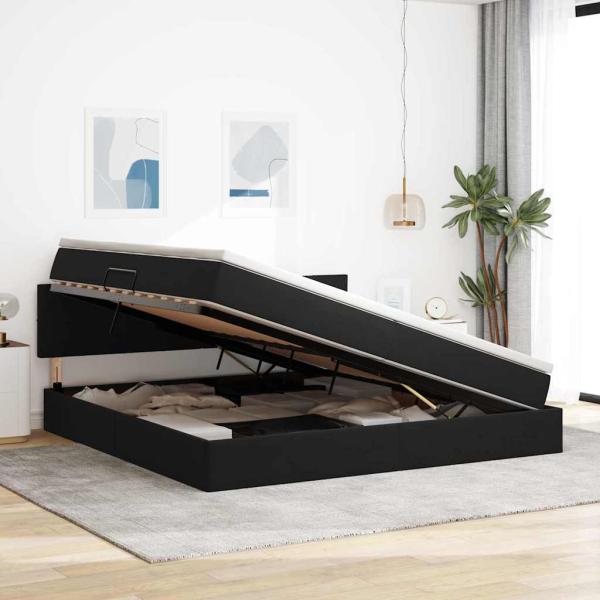 Bett mit LED-Lichtleisten Schwarz 200 x 200 cm Samt