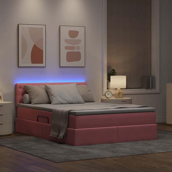 ARDEBO.de - Bett mit LED-Lichtleisten mit Kopfteil Rosa 140 x 200 cm Samt