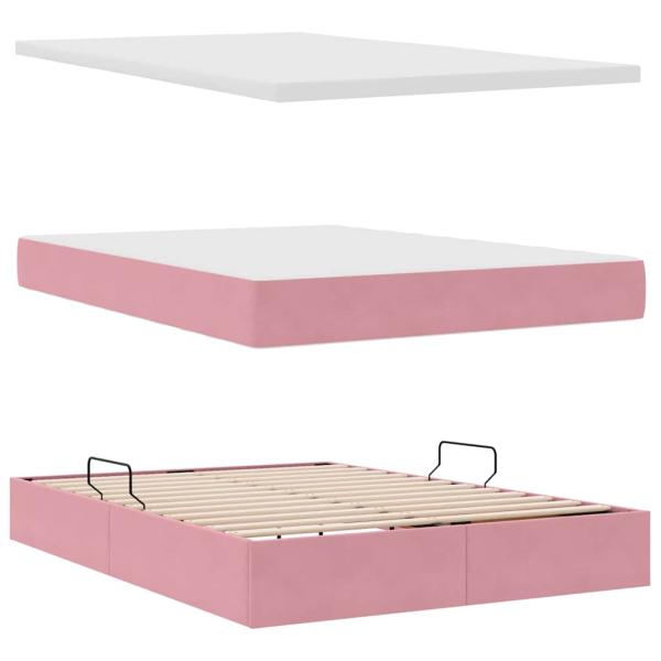 ARDEBO.de - Bett mit LED-Lichtleisten mit Kopfteil Rosa 140 x 190 cm Samt
