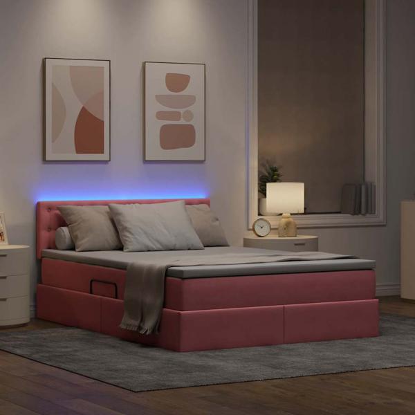 ARDEBO.de - Bett mit LED-Lichtleisten mit Kopfteil Rosa 140 x 200 cm Samt