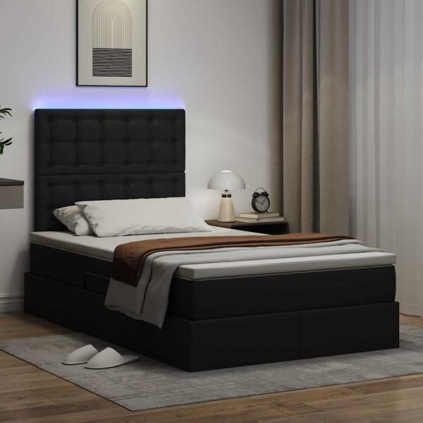 Bett mit LED-Lichtleisten mit Kopfteil Schwarz 120 x 200 cm PVC