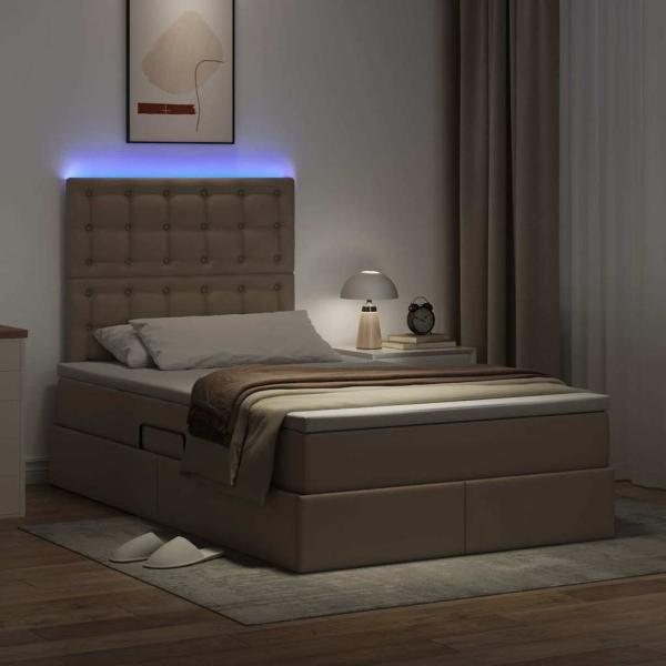 Bett mit LED-Lichtleisten Cappuccino 120 x 200 cm PVC