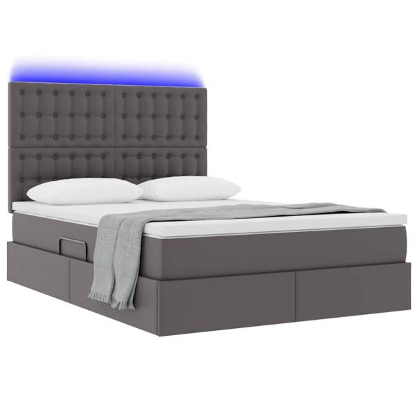 Bett mit LED-Lichtleisten mit Kopfteil Grau 140 x 190 cm PVC