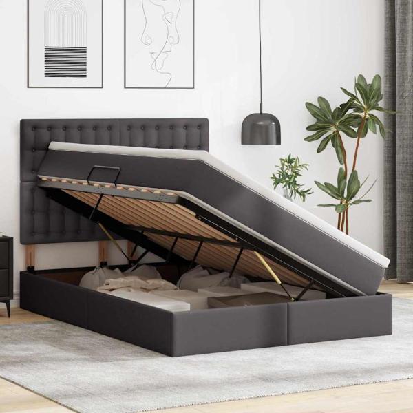 Bett mit LED-Lichtleisten mit Kopfteil Grau 140 x 200 cm PVC