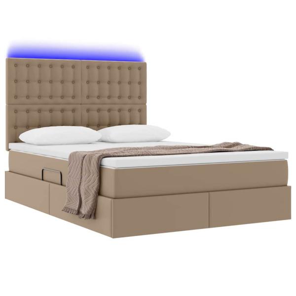 Bett mit LED-Lichtleisten Cappuccino 140 x 200 cm PVC