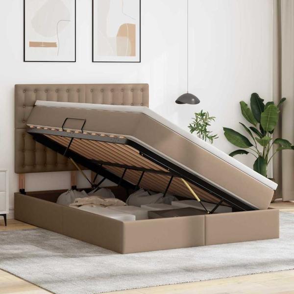 Bett mit LED-Lichtleisten Cappuccino 140 x 200 cm PVC