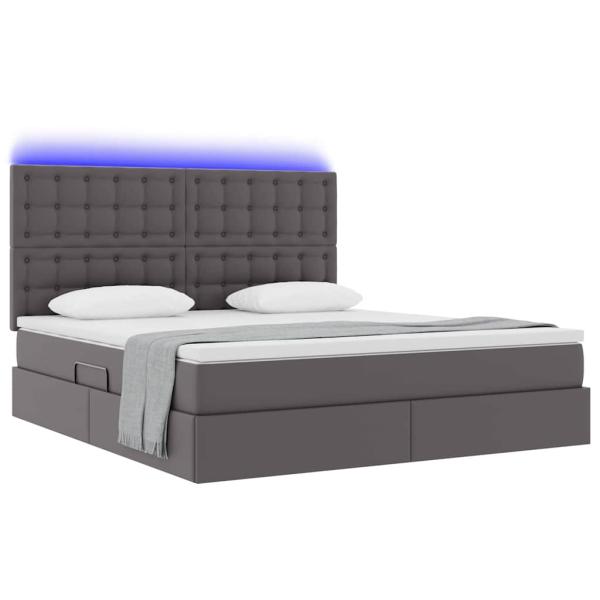 Bett mit LED-Lichtleisten mit Kopfteil Grau 180 x 200 cm PVC