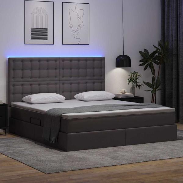 Bett mit LED-Lichtleisten mit Kopfteil Grau 180 x 200 cm PVC