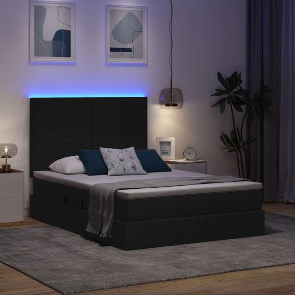 Bett mit LED-Lichtleisten Schwarz 140 x 190 cm Stoff
