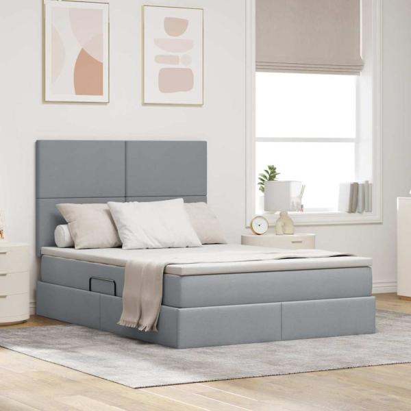 ARDEBO.de - LED-Speicherbett mit Matratze Hellgrau 140 x 200 cm Stoff