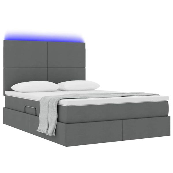 Bett mit LED-Lichtleisten Dunkelgrau 140 x 200 cm Stoff