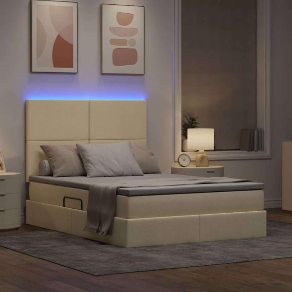 ARDEBO.de - Bett mit LED-Lichtleisten mit Kopfteil Creme 140 x 200 cm Stoff