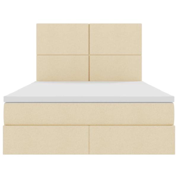 Bett mit LED-Lichtleisten mit Kopfteil Creme 140 x 200 cm Stoff