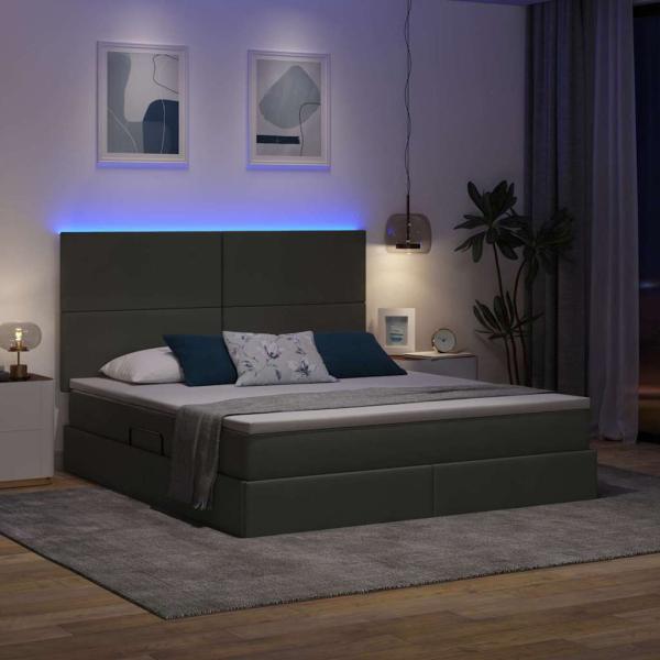 Bett mit LED-Lichtleisten Dunkelgrau 180 x 200 cm Stoff