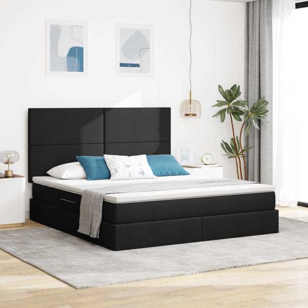 ARDEBO.de - Bett mit LED-Lichtleisten Schwarz 180 x 200 cm Stoff
