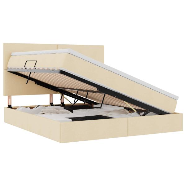 Bett mit LED-Lichtleisten mit Kopfteil Creme 180 x 200 cm Stoff