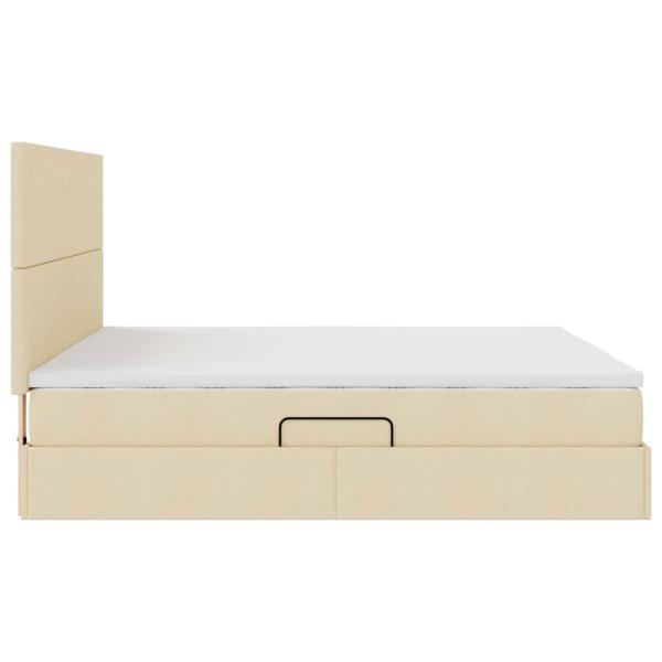 Bett mit LED-Lichtleisten mit Kopfteil Creme 180 x 200 cm Stoff