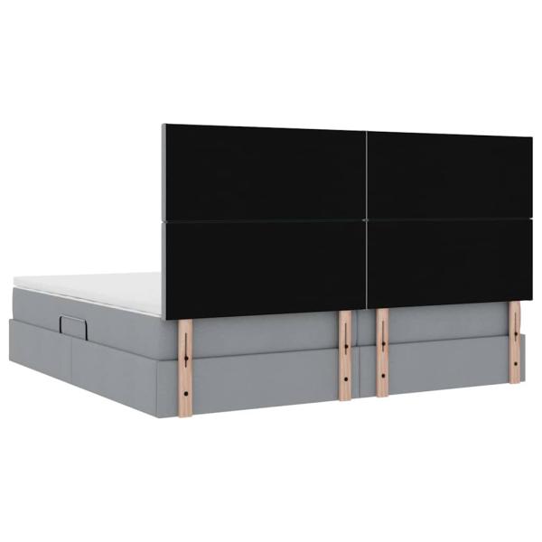 Bett mit LED-Lichtleisten Hellgrau 200 x 200 cm Stoff