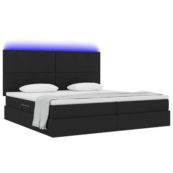 Bett mit LED-Lichtleisten Schwarz 200 x 200 cm Stoff