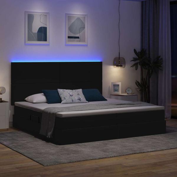 Bett mit LED-Lichtleisten Schwarz 200 x 200 cm Stoff