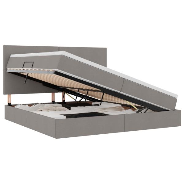 Bett mit LED-Lichtleisten mit Kopfteil Taupe 200 x 200 cm Stoff