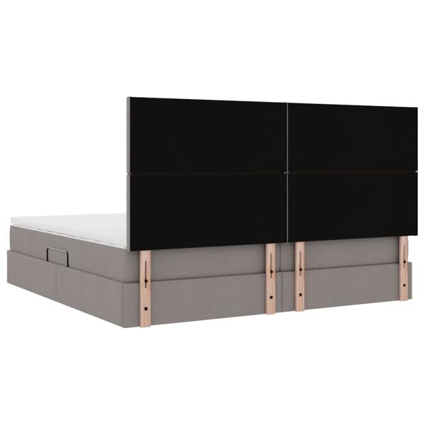 Bett mit LED-Lichtleisten mit Kopfteil Taupe 200 x 200 cm Stoff